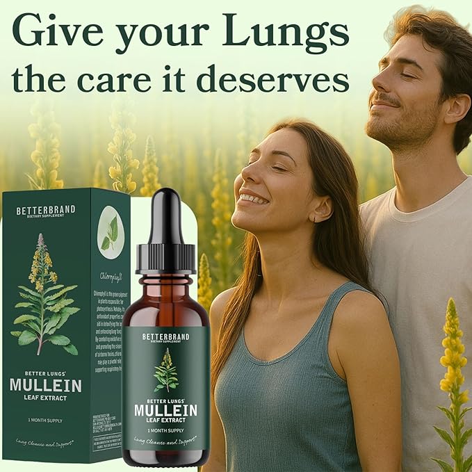 Betterbrand BetterLungs Mullein Leaf Extract - Supports Respiratory Wellness and Overall Lung Health - Natural Supplement, Tincture Drops | Non-GMO, Vegetarian | 1 Month Supply
