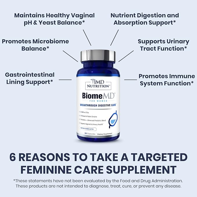 1MD Nutrition BiomeMD Probiotics for Women 62 Billion 16 Strains 30 Capsules (2-Pack)