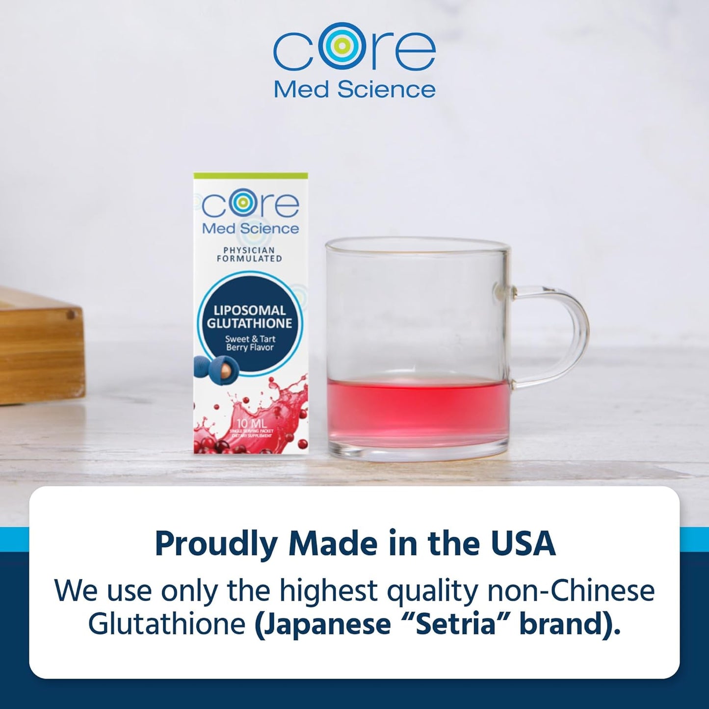 Core Med Science Liposomal Glutathione Supplement, Sweet & Tart Berry - Glutathione Drink Mix for Detox Support - Antioxidant Supplement for Energy, Brain Health, Skin & Liver Health - 30 Pack
