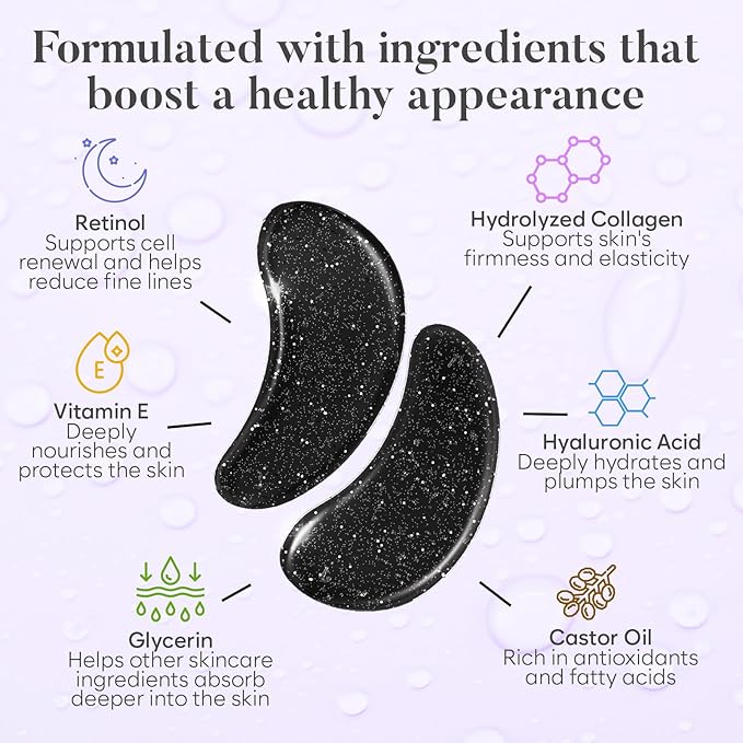 Nighttime Under Eye Patches for Puffy Eyes and Dark Circles, Gel Eye Masks with Collagen, Retinol & Vitamin E, Deeply Moisturizing, Bridesmaid Gifts, Gifts for Teens, Anti Wrinkle Patches(30 Pairs)