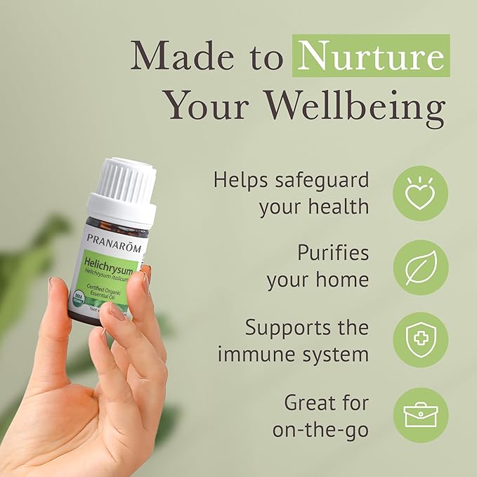 Pranarom USDA Certified Organic Helichrysum Essential Oil (5ml), 100% Pure Natural Therapeutic Grade for Skincare, Lotions, Aromatherapy, Diffusion, and Wellness