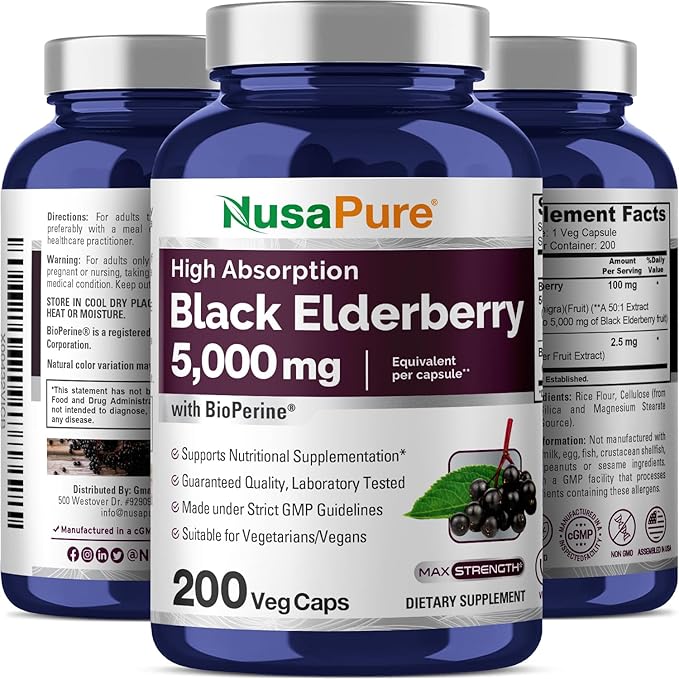 NusaPure Black Elderberry 5000mg per Veggie 200 Count