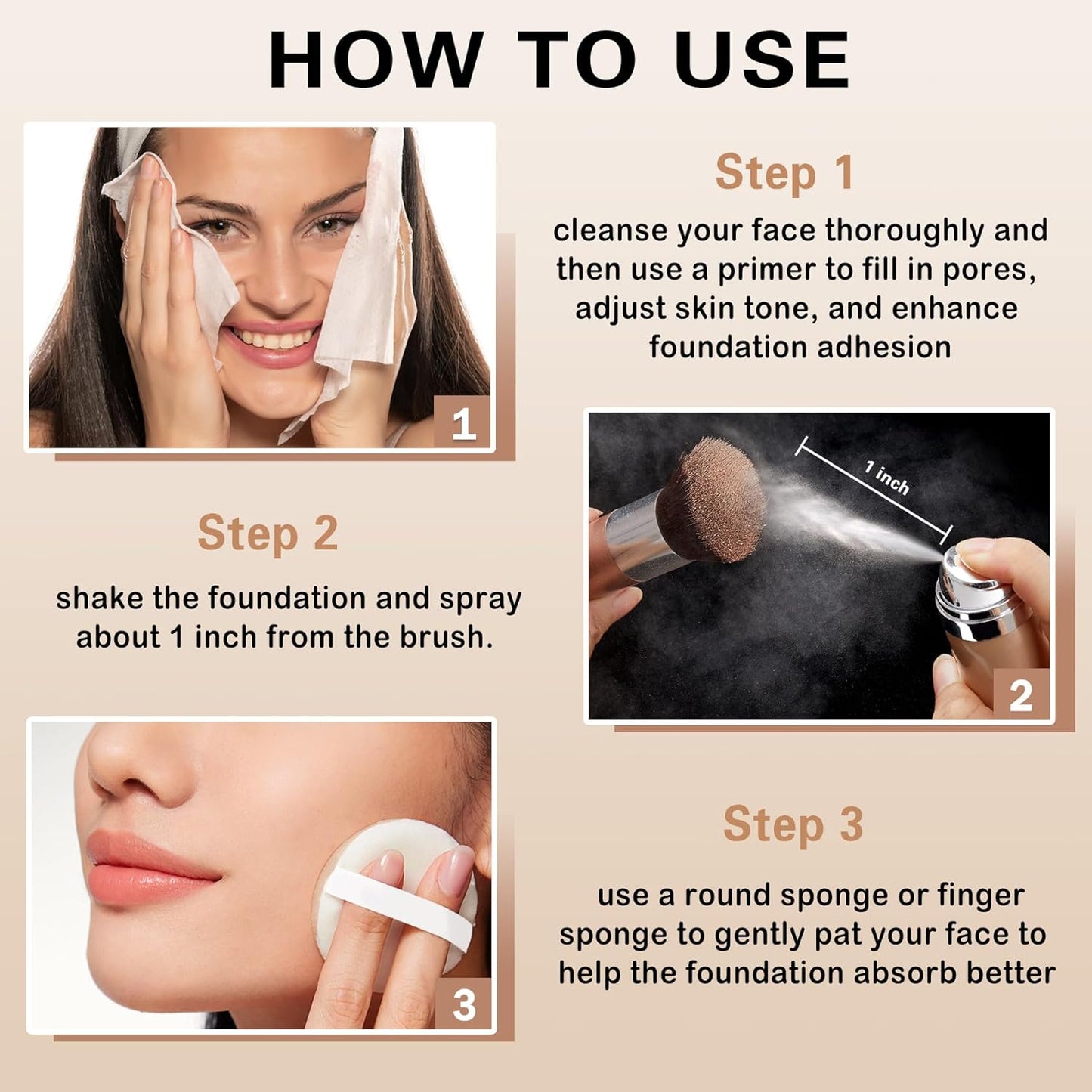 Magic Minerals Airbrush Foundation Spray and Primer for Face Before Makeup,Waterproof Foundation for Older Women,Teenagers,Middle-aged,Anti-aging Formula for Smooth Radiant Skin (03 Nude)