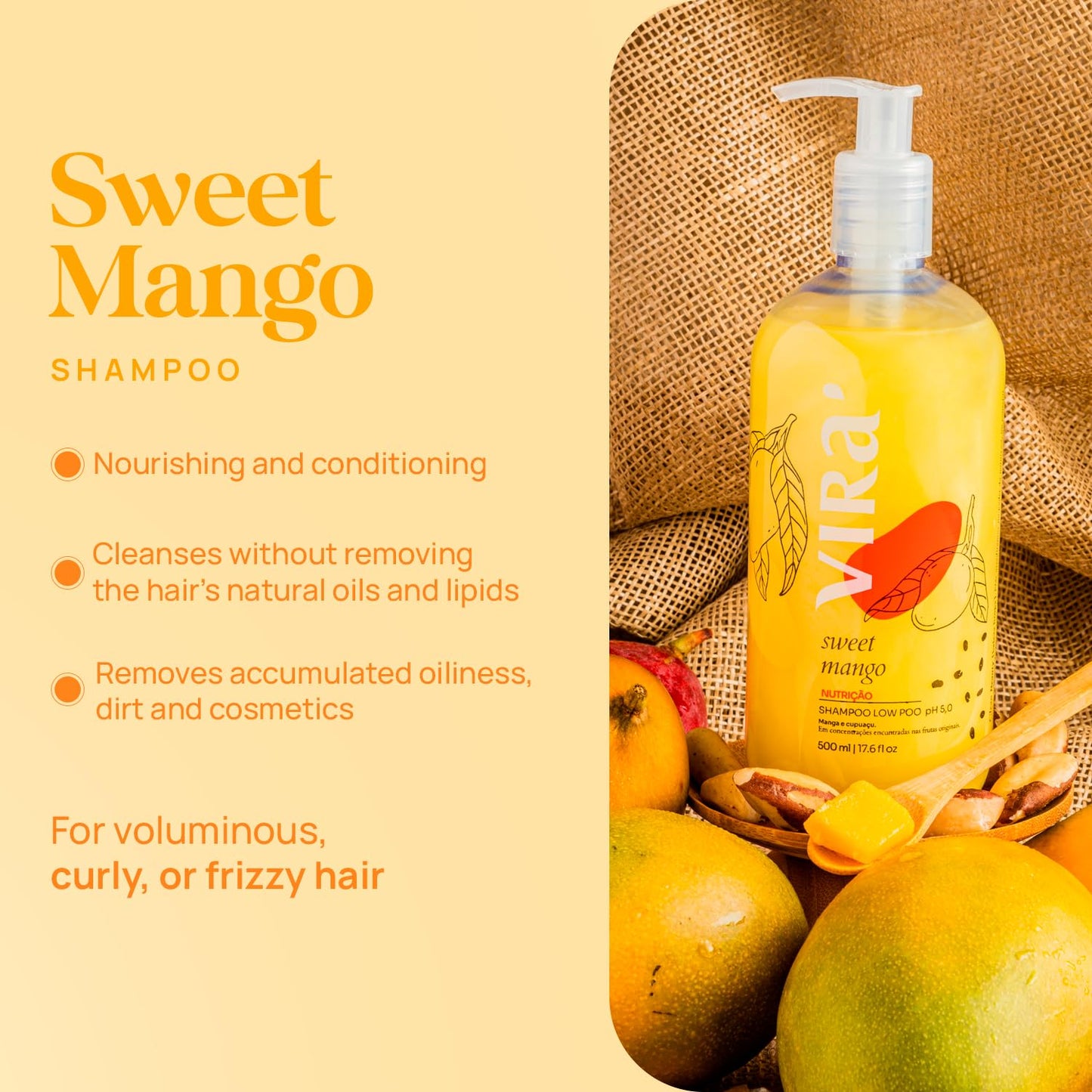 Brazilian Shampoo and Conditioner Set, Parabens Free, Curly and Wavy Hair, Deep Moisturizing and Nourishing Treatment, Volume Control, Sweet Mango 17.6 Fl Oz Each