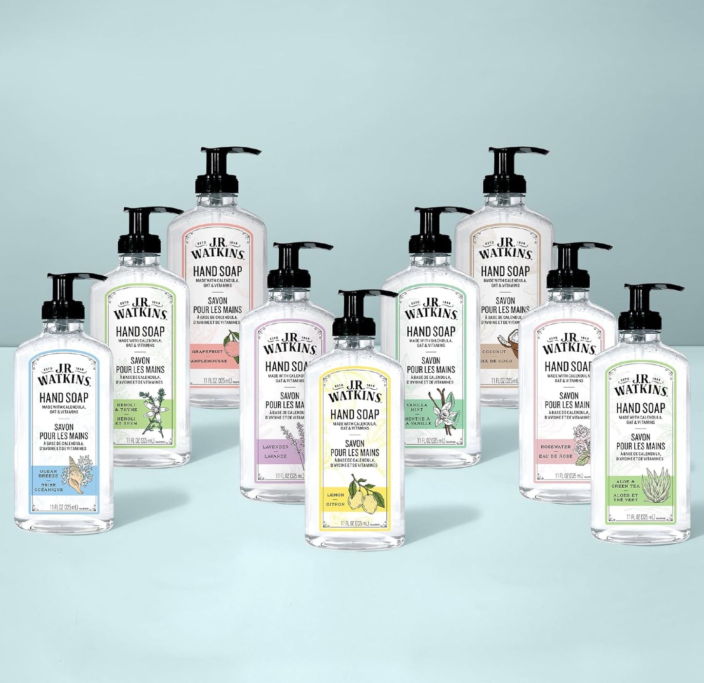 J.R. Watkins Gel Hand Soap Refill, Moisturizing Hand Wash, Formulated with Plant-Based Cleansers, Alcohol-Free, Cruelty-Free, Aloe & Green Tea, 34 Fl Oz, 2 Pack