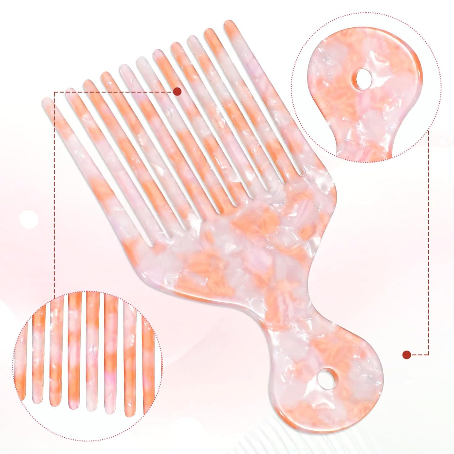 Wide Tooth Hair Pick Comb for Curly Hair Hairs Picks for Women Pink Long Tooth Hairs Comb for Long Thick Curly Detangling Lifting Combs for Anti Static HairStyling Tool Women Men, 4.8 Inches