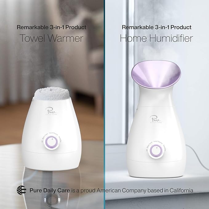 NanoSteamer Large 3-in-1 Nano Ionic Facial Steamer with Precise Temp Control - Humidifier - Unclogs Pores - Blackheads - Spa Quality - Bonus 5 Piece Stainless Steel Skin Kit (Lilac)