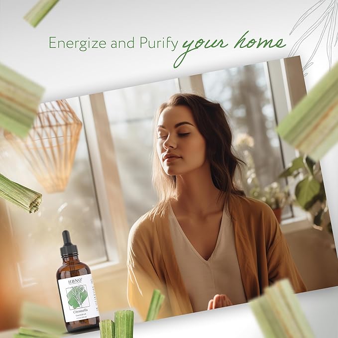 HBNO California Bottled Citronella Essential Oil 4 fl oz (120ml) - Natural Citronella Oil - Perfect for Cleaning, Aromatherapy, DIY, Soap & Diffuser - Citronella Oil Essential