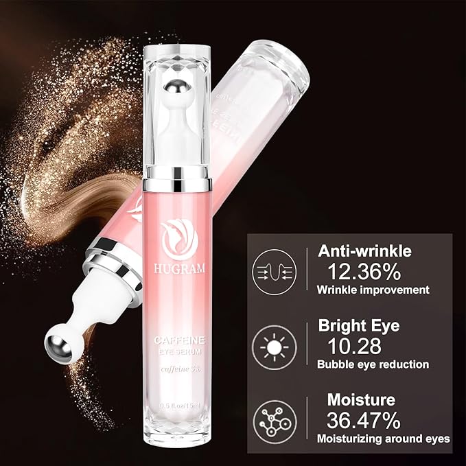 5% Caffeine Eye Serum, Eye Cream with 360°Massage Ball for Dark Circles and Puffiness, Fine Lines and Under Eye Bags, 0.5 fl.oz Under Eye Roller Cream, Efficient in Fine Lines and Under Eye Bags