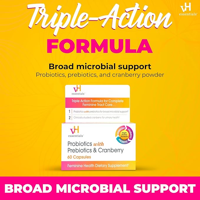 vH essentials Probiotics with Prebiotics and Cranberry Feminine Health Supplement - 60 Capsules