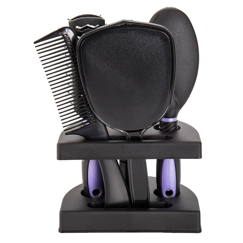 5 Pcs Hair Combs Set Professional Salon Hair Cutting Brushes Sets Salon Hairdressing Styling Tool Mirror And Holder Stand Set Dressing Comb Kits for Women and Men,Purple