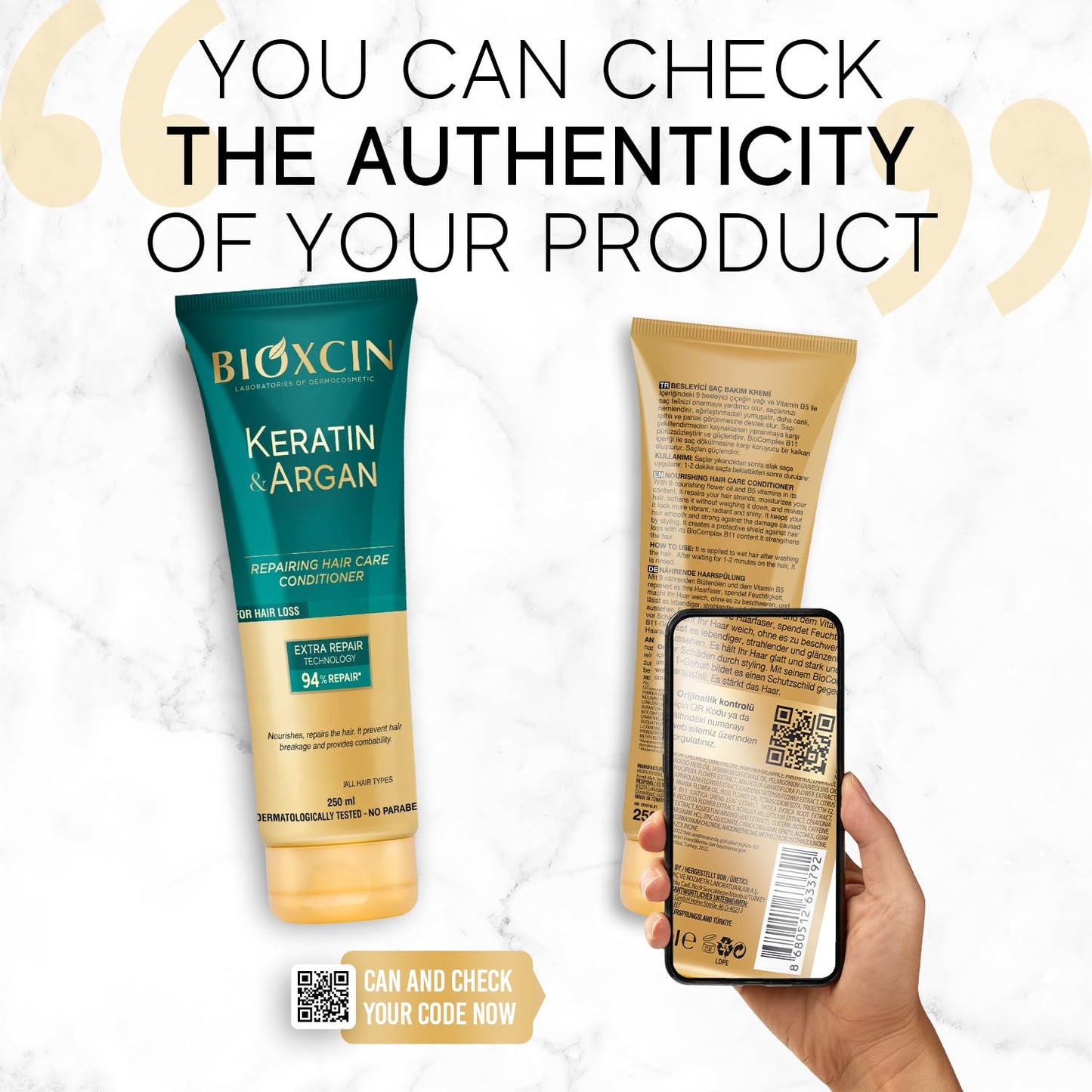 BIOXCIN Keratin Argan Repair Hair Care Cream for Worn and Damaged Hair 250 ML