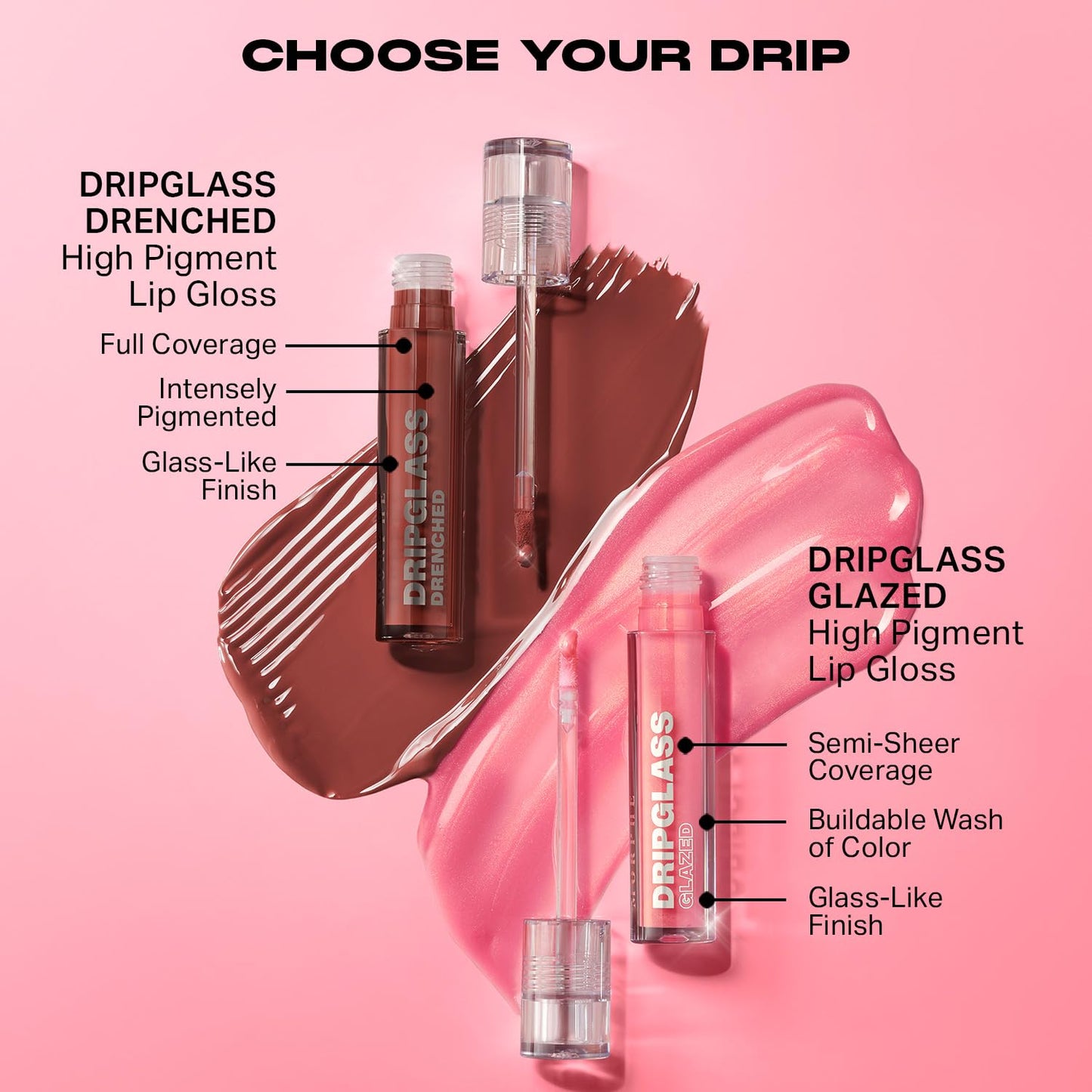 Morphe Dripglass High Shine Lip Gloss - Glazed, Semi-Sheer & Nourishing Lip Makeup - Buildable Formula Infused with Plant-Derived Squalane & Vitamin E - Glint Of Pink (0.13 oz)