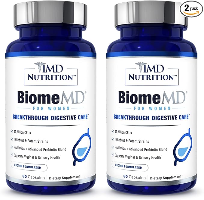 1MD Nutrition BiomeMD Probiotics for Women 62 Billion 16 Strains 30 Capsules (2-Pack)