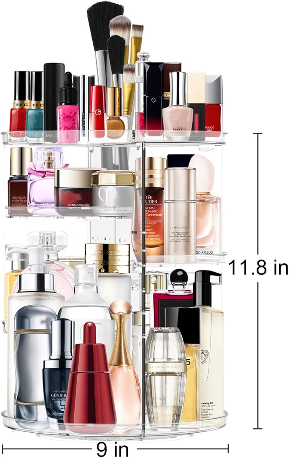 Makeup Organizer 360 Rotating Cosmetic Organizer DIY Adjustable Makeup Carousel Spinning Holder Rack, Large Capacity Cosmetic Storage Box Makeup Brushes Organizer for Vanity Countertop (Clear)