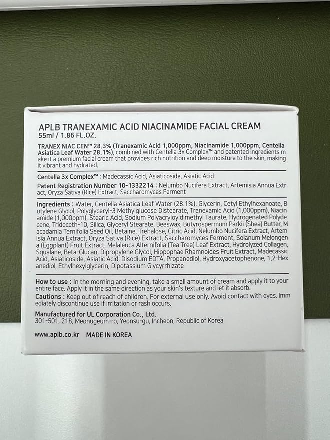APLB Tranexamic Acid Niacinamide Facial Cream | TRANEX NIAC CEN™ 28.3% 1.35 FL.OZ/Korean Skincare, Moisturizing, Blemish care, Helps with skin discoloration