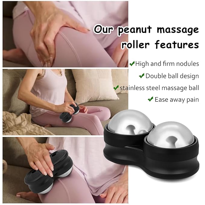 Jade Eye Mask, Facial Cooling Mask & Peanut Massage Roller Ball Cold - Double Ball Massage Tool for Reliefs Muscle Pain
