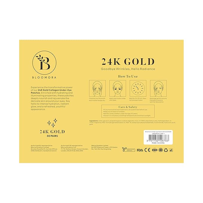 24K Gold Under Eye Patches (30 Pairs) Under Eye Patches for Dark Circles, Under Eye Patches for Puffy Eyes and Dark Circles, Under Eye Mask, Eye Care, Puffy Eyes Treatment