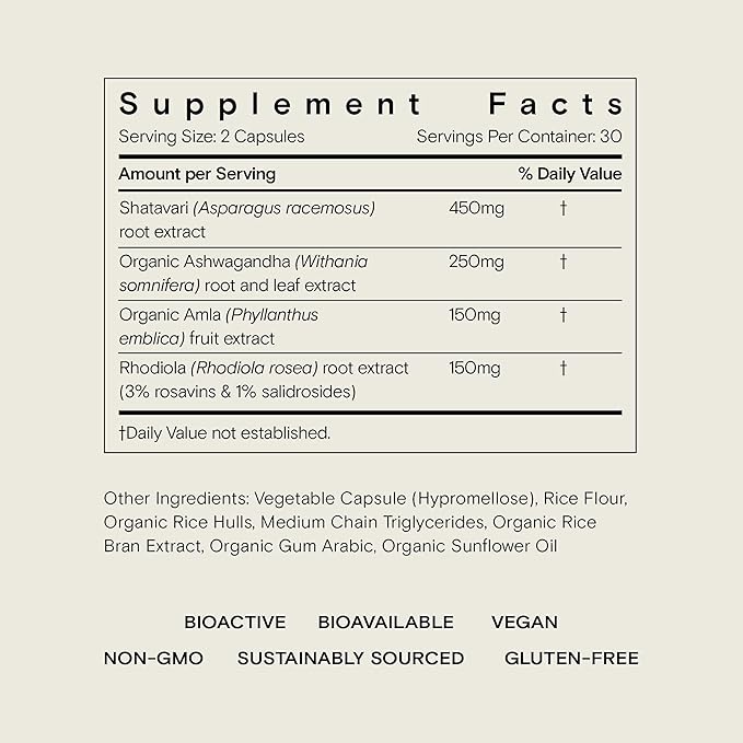 Moon Juice SuperYou Natural Calming Supplement 250mg Ashwagandha, 150mg Rhodiola, 450mg Shatavari 150mg Amla (60 Capsules)