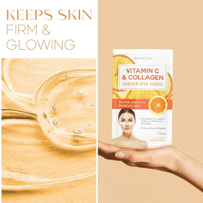 Vitamin C & Collagen Under Eye Patches - Dermatologist Tested - Brightens Dark Circles, Tightens Under Eye Skin, Anti-Aging - Natural Ingredients Korean Skin Care - All Skin Types - 15 Pairs