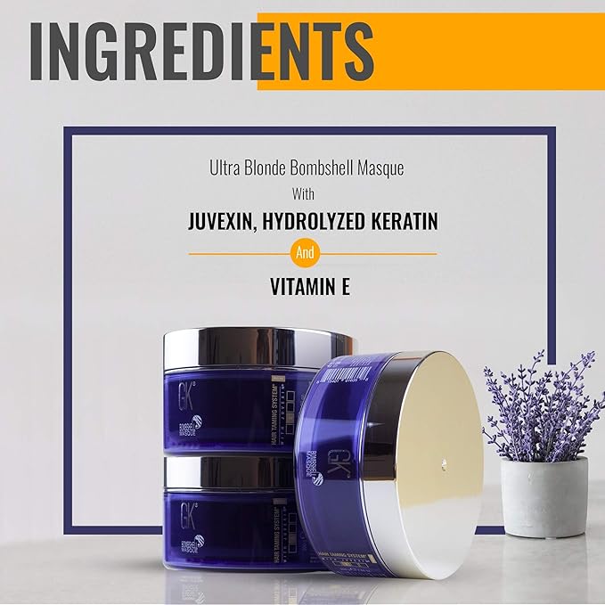 GK HAIR Global Keratin Ultra Blonde Bombshell Masque (7.05 Fl Oz/200 g) Semi-Permanent Long Lasting Hair Toning Color Pigments Moisturizing Styling and Coloring Mask for All Hair Types Unisex