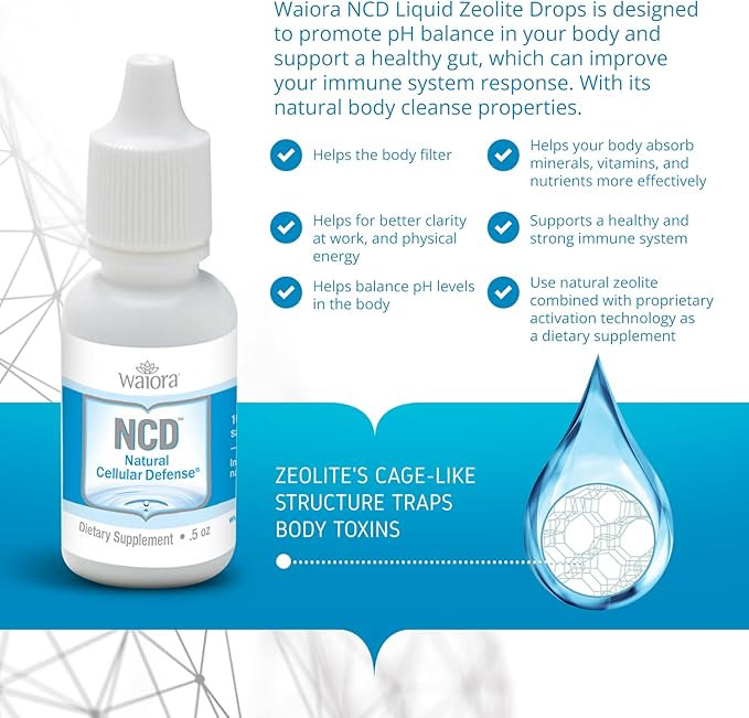 Waiora Natural Cellular Defense (NCD) Liquid Zeolite Drops, Clinoptilolite for Men & Women - Supplement for Immune, Healthy Gut Support, Cleanse, pH Balance (0.5oz Bottle, 3 Ct – 270 serv)…