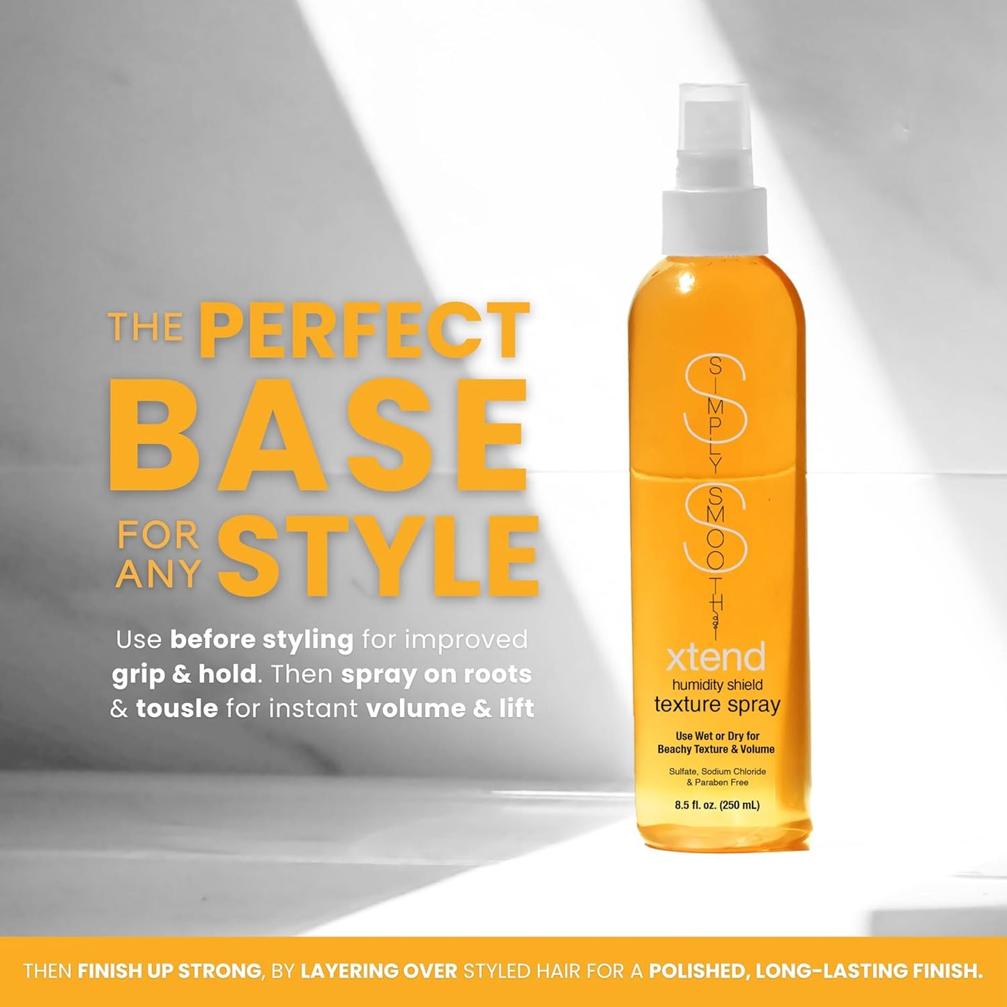 SIMPLY SMOOTH Humidity Shield Texture Hair Spray Strong & Light Hold, Shine Finishing Styling Spray Resists Humidity & Repels Moisture Customizable Hold Hair Spray 8.5 Oz