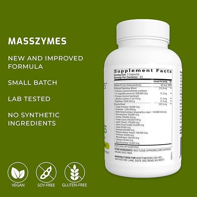 BiOptimizers MassZymes - Complete Digestive Enzymes (250 Capsules)