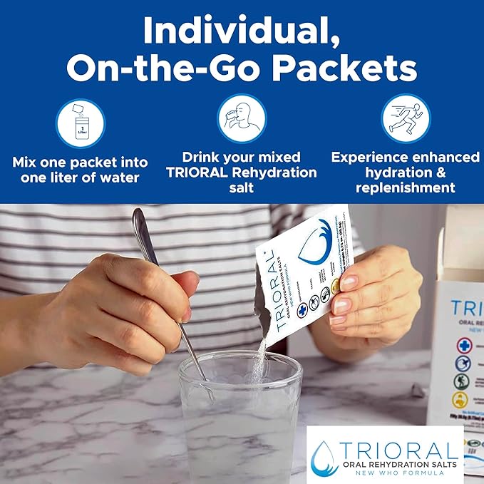 TRIORAL Rehydration Electrolyte Powder - WHO Hydration Supplement Salts Formula - Combat Dehydration from Workouts, Fluid Loss and Much More - 100 Drink Mix Packets
