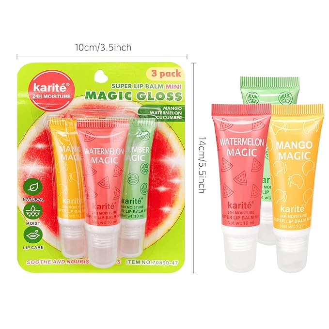 Lip Balm, fruit flavor - sweet watermelon, fragrant mango and elegant mango - perfect lady's storage and lady's birthday gift, 100% natural lipstick