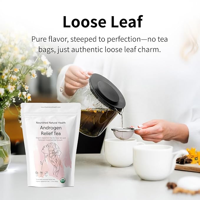 Nourished Androgen Relief Spearmint Tea - Organic Herbal Spearmint Tea for Clear Skin and Reduced Unwanted Facial Hair Growth - 180 Servings