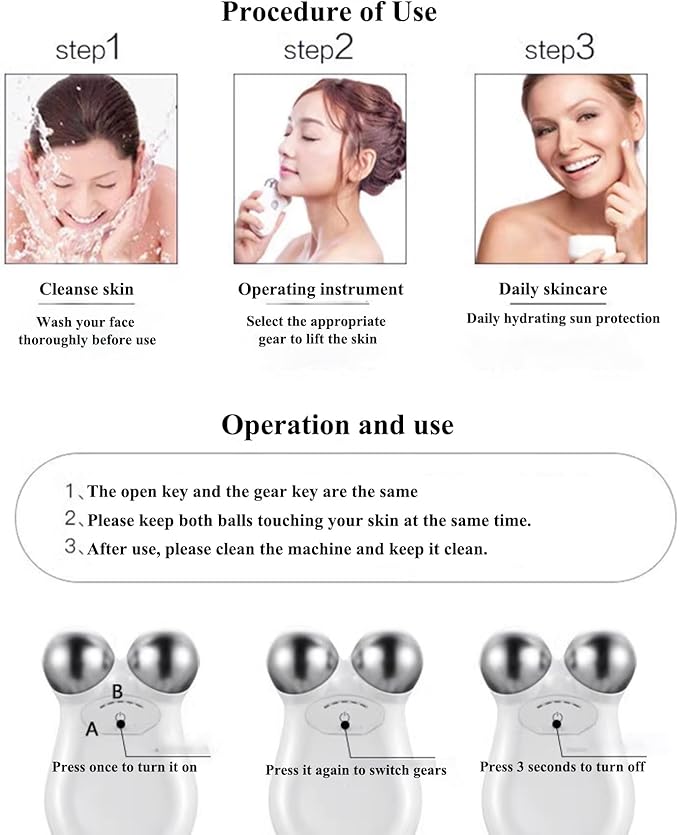 Microcurrent Facial Device,Enhances The Ability to Lift The Face and Tighten The Skin,Facial Wrinkle Equipment,White