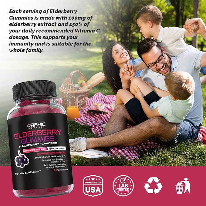 ORPHIC NUTRITION Elderberry Gummies with Vitamin 60 Count 100MG of