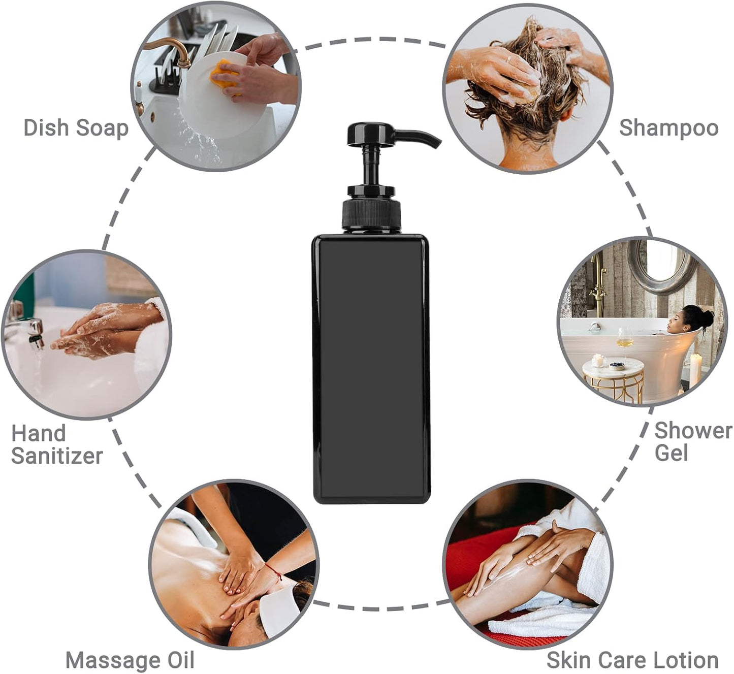 Suream 22oz/650ml Large Plastic Pump Bottles for Shampoo, Bathroom Shower Dispensers, Empty Refillable Cosmetic Pump Dispenser for Lotion, Creams, Body Moisturizer, Massage Oil, Hand Wash, Soap, Black