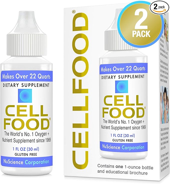 Cellfood Liquid Concentrate - 1 fl oz, 2 Pack - Oxygen + Nutrient Supplement - Supports Immune System, Energy, Endurance, Hydration & Overall Health - Gluten Free, Non-GMO, Kosher - Makes 22+ Quarts