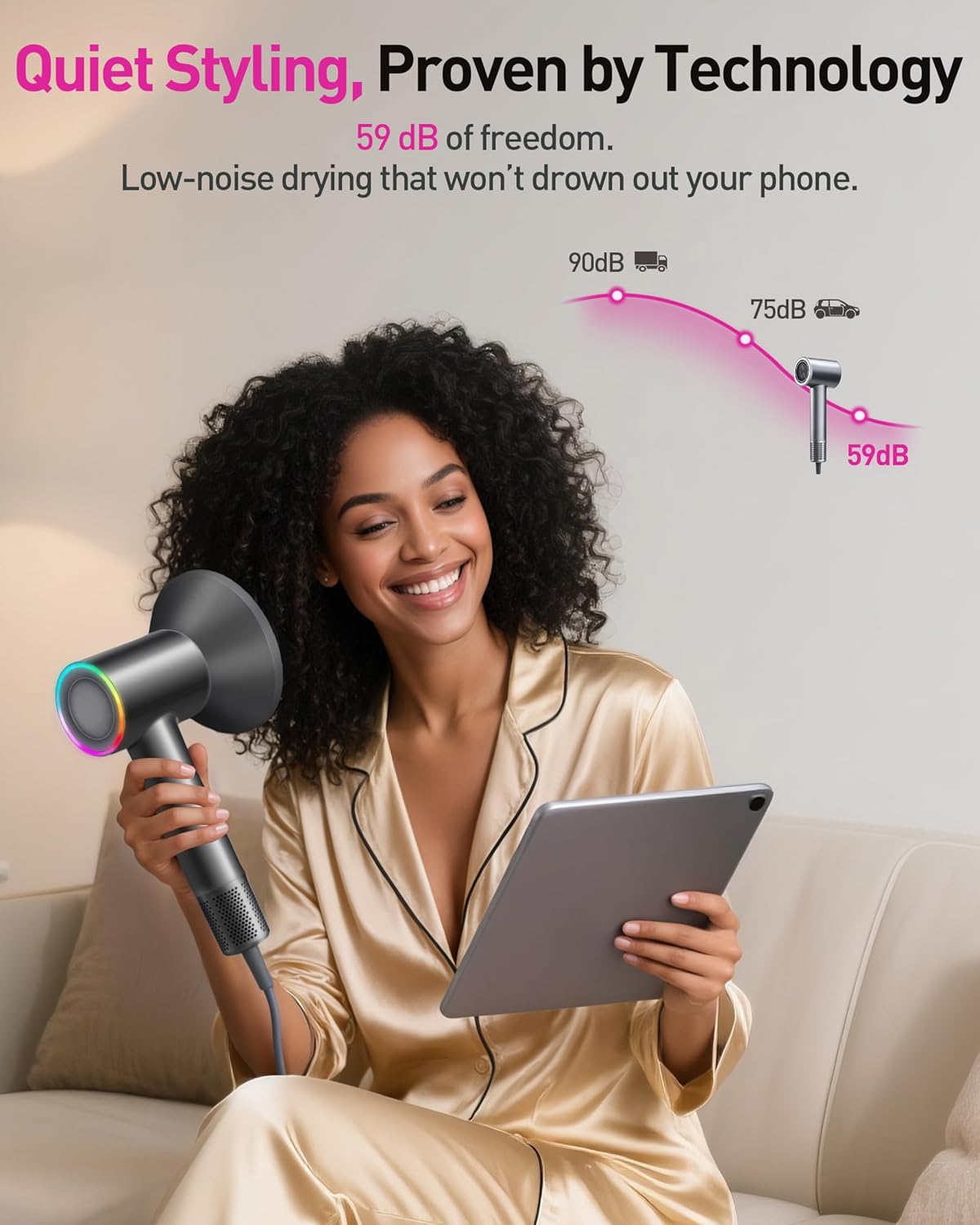 High-Speed Hair Dryer, 160,000 RPM Brushless Motor for Ultra-Fast Drying,500M Ionic Negative for Frizz Reduce, Low Noise Thermo-Control Blow Dryer with Diffuser for Curly Hair Women and Men,Grey