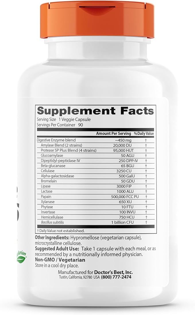 Doctor's Best Digestive Enzymes Non-GMO Vegetarian 90 Veggie