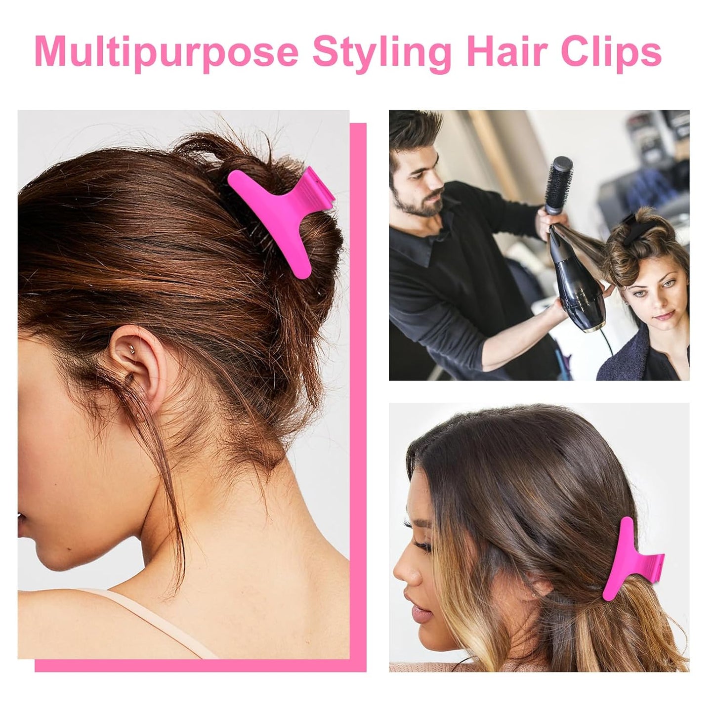 Ondder Black Hot Pink Butterfly Hair Claw Clips for Styling & Sectioning - Makeup Hair Accessories for Women & Girls