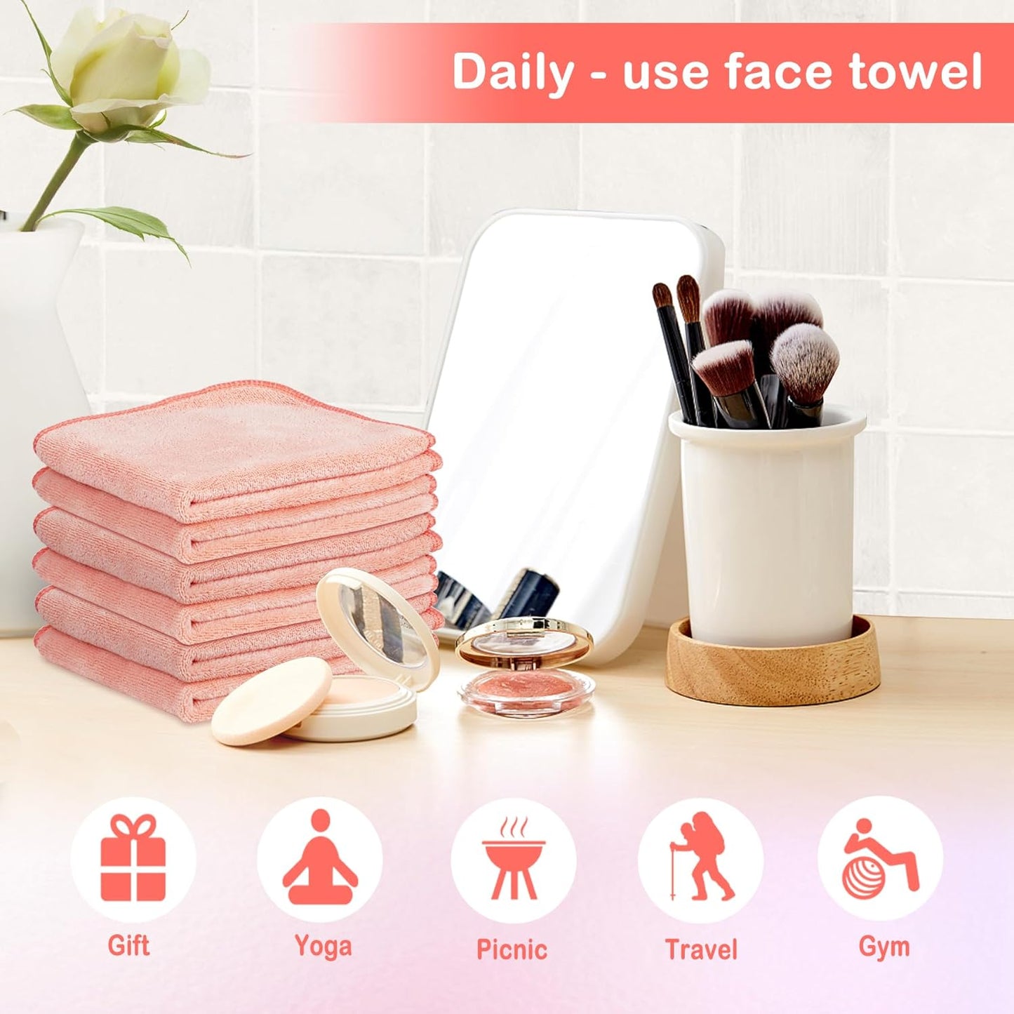 Nugilla Makeup Remover Cloth 12 x 12 Inch, Reusable Makeup Remover Towels for Washing Face, 6 Pack Washable Microfiber Face Cloth Fast Drying Washcloth, Brown/Coral/Green