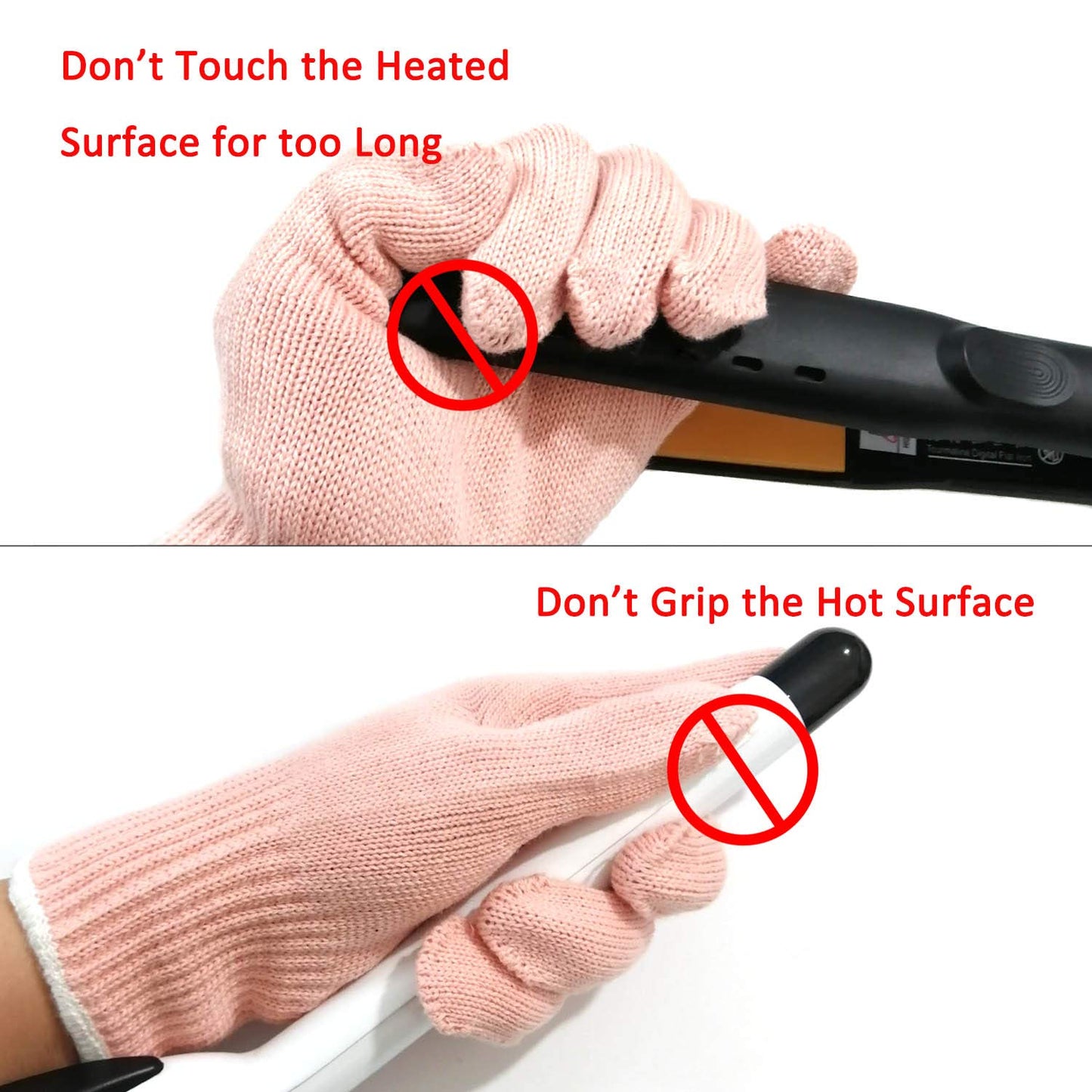 Lessmon 2 Professional Heat Resistant Gloves for Hair Styling Heat Blocking for Curling, Flat Iron and Curling Wand Suitable for Left and Right Hands, Light Pink