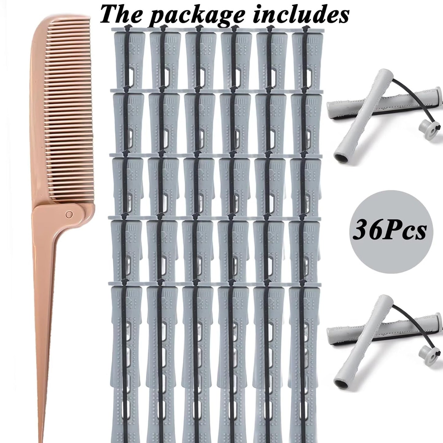 Gray Perm Rods Set for Women - 36pcs Cold Wave Rods Plastic Hair Rollers for Short Long Hair Curling Rod with Rat Tail Comb(36pcs Gray)