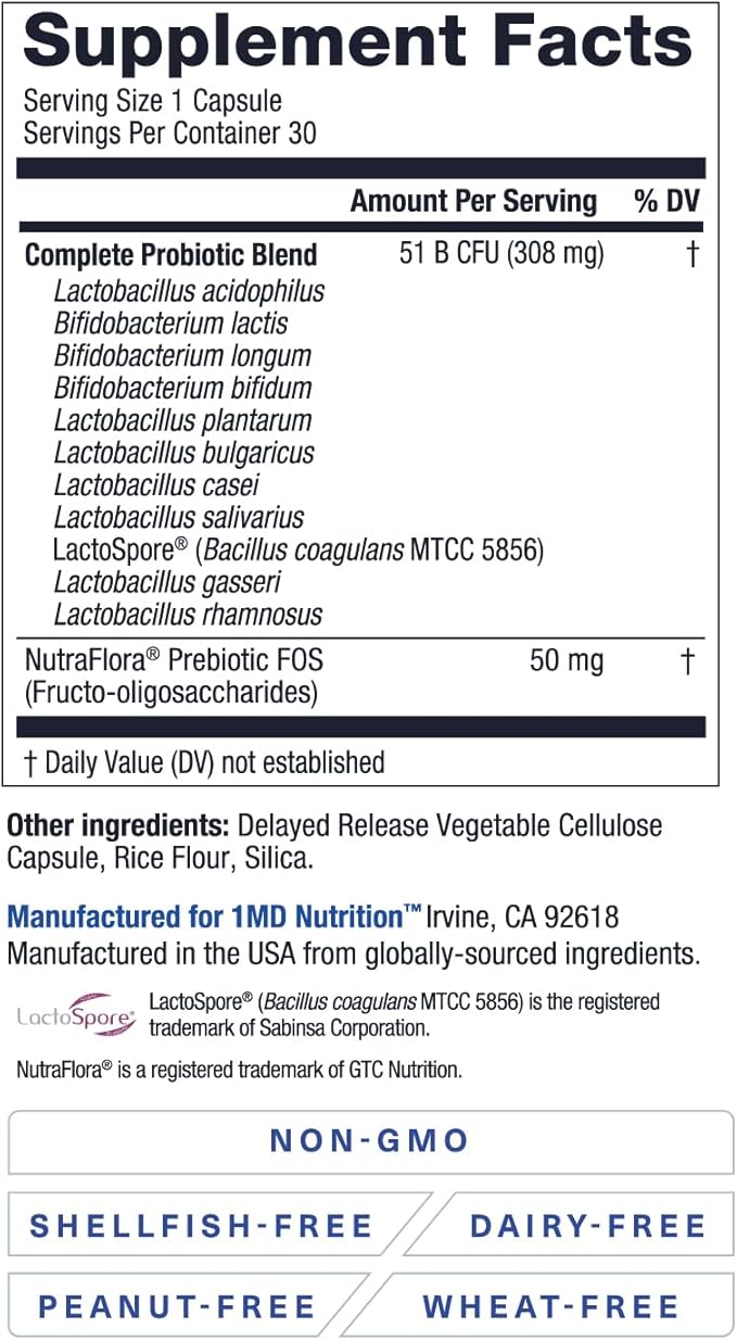 1MD Nutrition Complete Probiotics Platinum 50 Billion 11 Strains 30 Caps