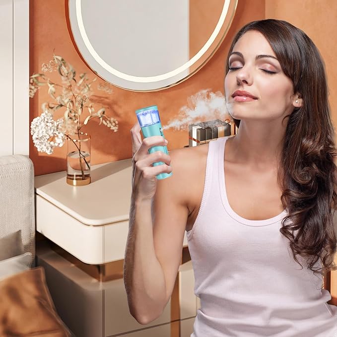 Nano Face Mister, Facial Steamer, USB Rechargeable Cool Mist Sprayer, 40ml Visual Water Tank, Face Mist for Eyelash Extensions, Facial Deep Cleaning, Makeup (Blue)