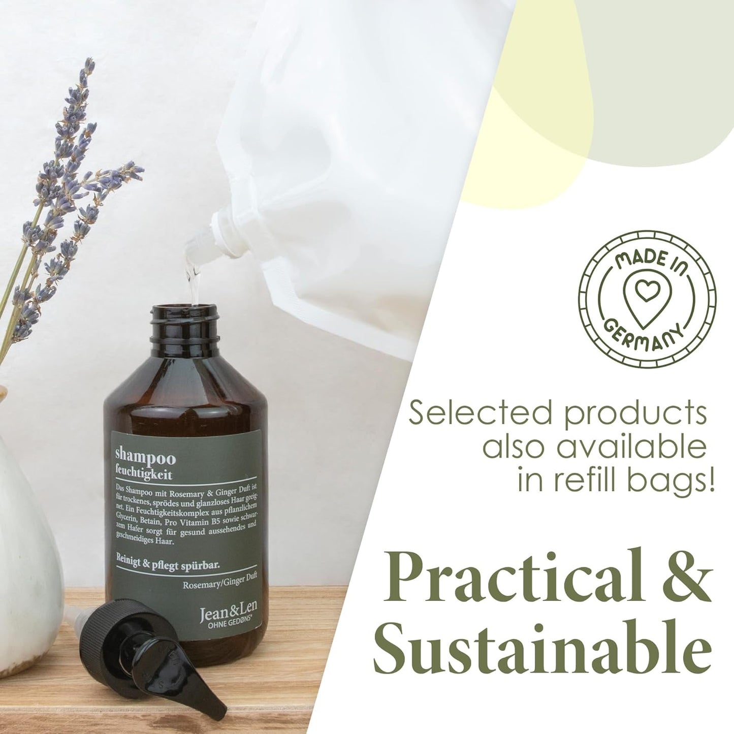 Hair care Set Rosemary Ginger by Jean&Len, Contains Shampoo, Conditioner + Treatment for bright & healthy hair, with natural ingredients, vegan, 5 Fl. Oz.