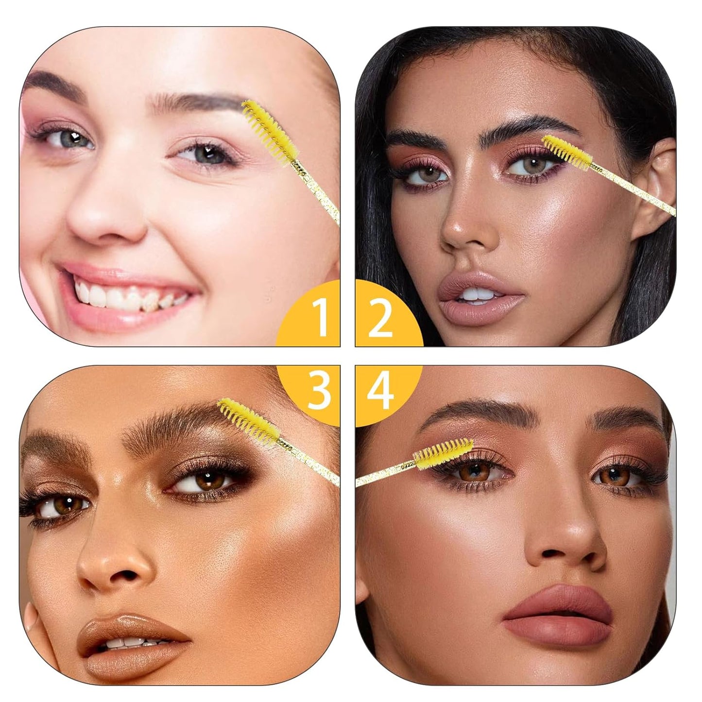 300 Pack Disposable Spoolies Brushes Sets Mascara Wand Lip Brushes Bamboo pole-shaped Handle Cotton Swab for Eyebrow Eyelash Extension Tattoo Lipstick Applicator(Yellow)