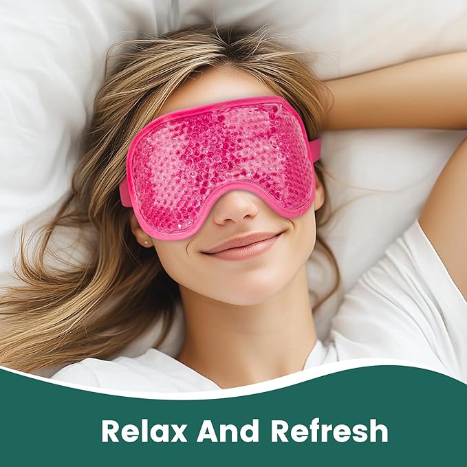 NEWGO Cooling Eye Mask for Puffy Eyes, Cold Eye Mask Eye Ice Pack for After Eyes Surgery, Tension Stress Relief, Itchy Eyes, Headaches, Dark Circles - Rosered