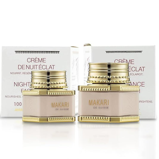 MAKARI Night & Day Radiance Face Cream Duo | 24-Hour Skincare for Dry, Normal & Maturing Skin | Fades Dark Marks, Scars & Blemishes | Vegan Formula with Anti-Aging Moisturizers | 3.35 oz & 1.85 oz