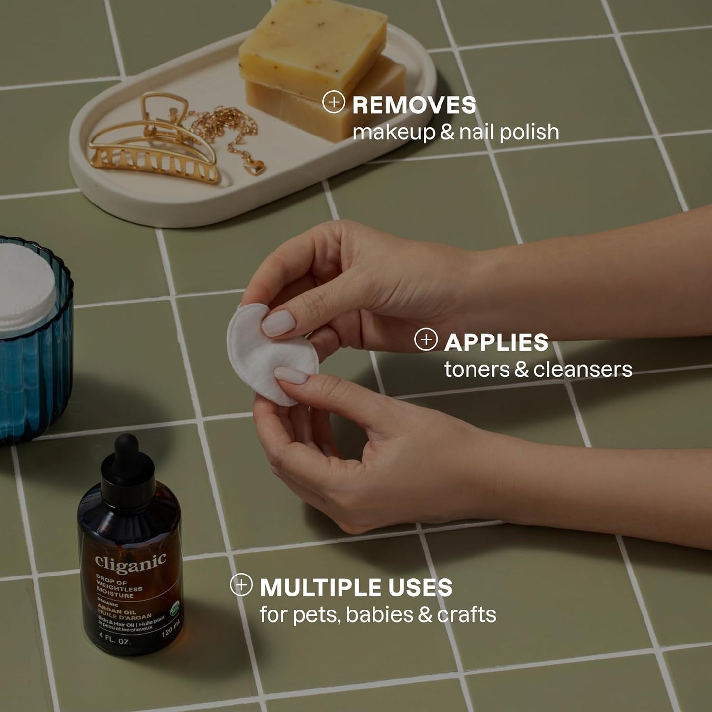 Cliganic Premium 100% Cotton Makeup Remover Pads 540 Count, (Pack of 6)