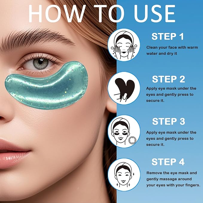 Sulily 30 Pairs Strawberry Lip Masks&Gold Dust Light Green Eye Masks,Crystal Collagen Eye Patches for Puffy Eyes,Moisturizing Cooling Skin Care Lip Eye Patches for Puffiness and Dark Circles