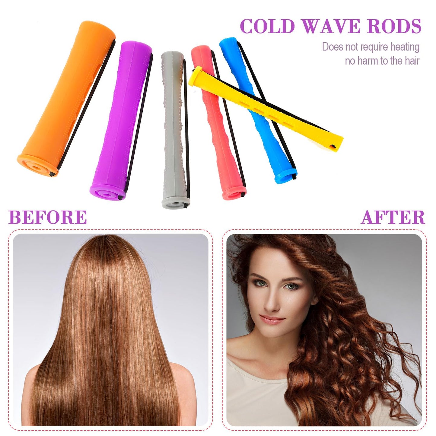 WILLBOND 72 Pieces Hair Perm Rods Set, Short Plastic Perming Rods Cold Wave Roller 6 Sizes Hair Curling Rollers with 1 Piece Steel Pintail Comb for Hairdressing Styling (Long)